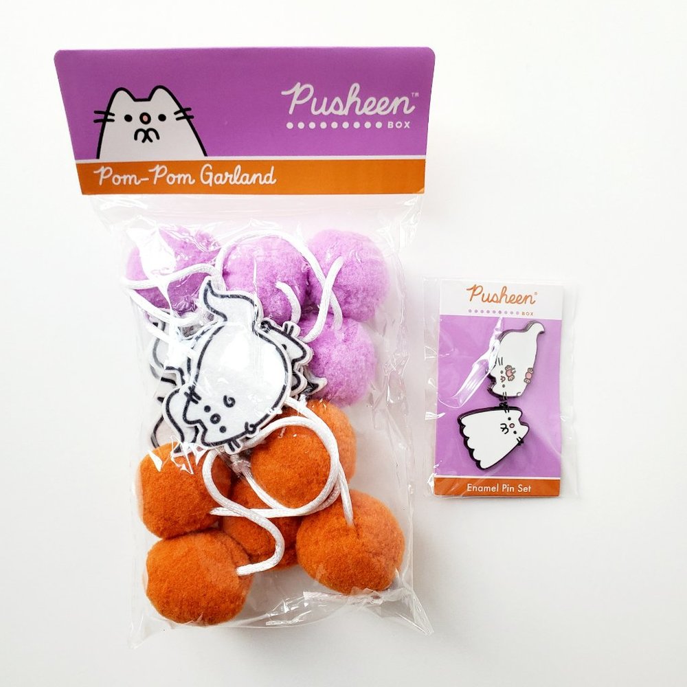 Pusheen Halloween Pom Pom Garland and Enamel Pin Set